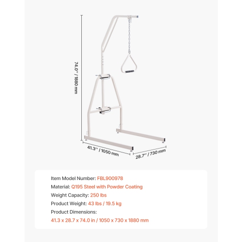 VEVOR 250LBS Load Trapeze Bar for Bed Mobility, Bed Trapeze with Clamps and Floor Stand, Bed Pull Up Assist for Elderly, Patients & Disabled,