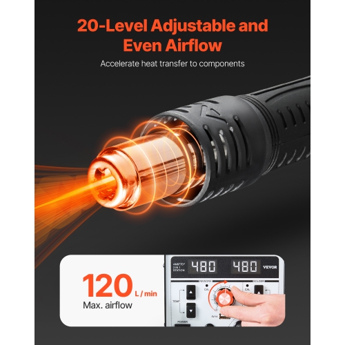 VEVOR 2-in-1 Hot Air Rework Station & Soldering Station, 820W LED Digital Rework and Soldering Iron Station with 5V USB Charging Port, ℃/℉