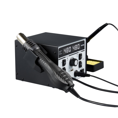 VEVOR 2-in-1 Hot Air Rework Station & Soldering Station, 820W LED Digital Rework and Soldering Iron Station with 5V USB Charging Port, ℃/℉