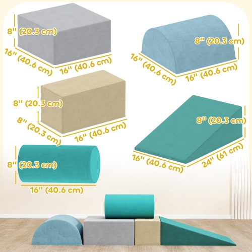 Qaba – Jouets d'escalade pour tout-petits, ensemble de 5 blocs d'escalade en mousse souple avec couvercle amovible, ensemble d'activités intérieures