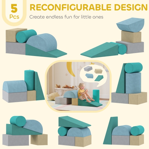 Qaba – Jouets d'escalade pour tout-petits, ensemble de 5 blocs d'escalade en mousse souple avec couvercle amovible, ensemble d'activités intérieures