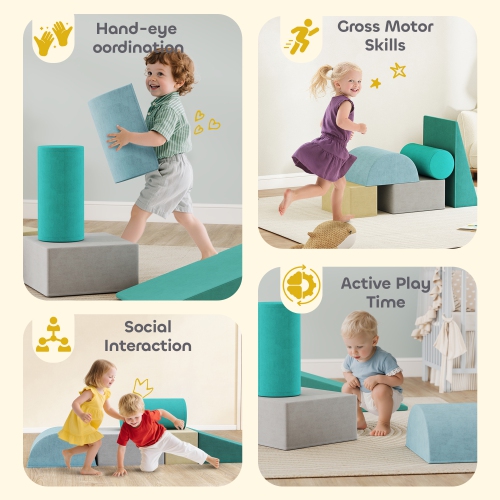 Qaba – Jouets d'escalade pour tout-petits, ensemble de 5 blocs d'escalade en mousse souple avec couvercle amovible, ensemble d'activités intérieures