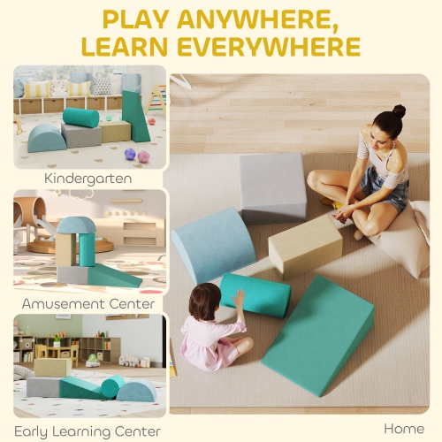 Qaba – Jouets d'escalade pour tout-petits, ensemble de 5 blocs d'escalade en mousse souple avec couvercle amovible, ensemble d'activités intérieures