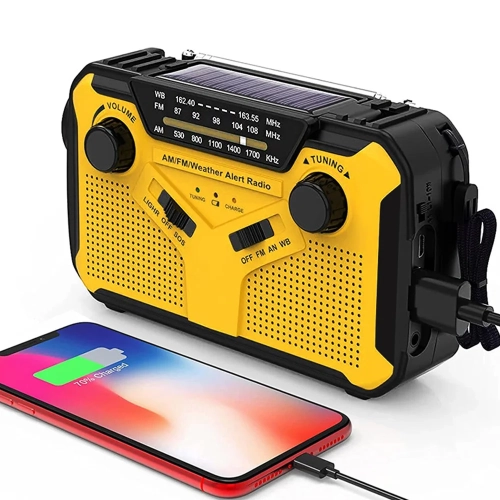 Solar Powered Emergency Weather Radio, Hand Crank and USB Rechargeable NOAA/AM/FM Portable Radio with LED Flashlight, Reading Light, and SOS Alert