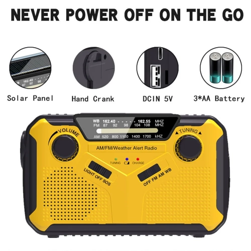 Solar Powered Emergency Weather Radio, Hand Crank and USB Rechargeable NOAA/AM/FM Portable Radio with LED Flashlight, Reading Light, and SOS Alert