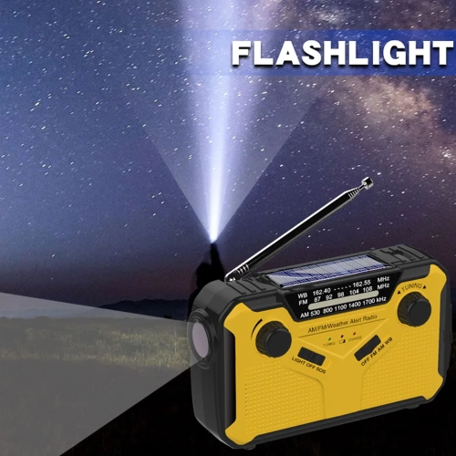Solar Powered Emergency Weather Radio, Hand Crank and USB Rechargeable NOAA/AM/FM Portable Radio with LED Flashlight, Reading Light, and SOS Alert