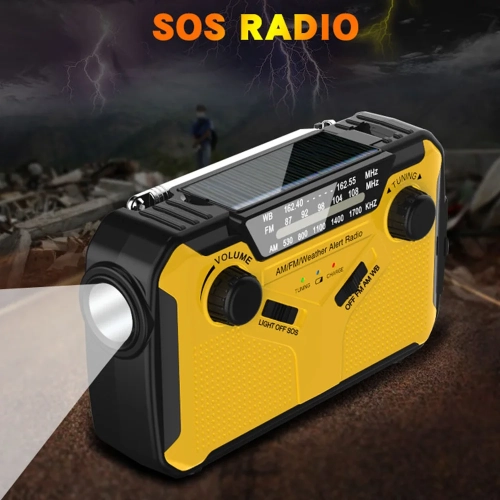Solar Powered Emergency Weather Radio, Hand Crank and USB Rechargeable NOAA/AM/FM Portable Radio with LED Flashlight, Reading Light, and SOS Alert