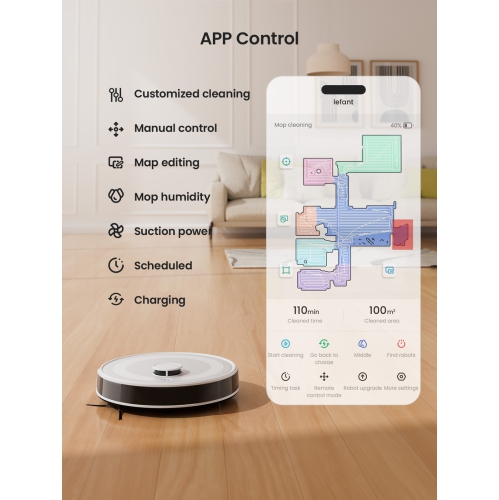 Lefant Robot Vacuum and Mop, 6000Pa Strong Suction, 140 Mins Runtime, dToF Navigation, 3-Floor Mapping, Self-Charging, Smart App Control, M2