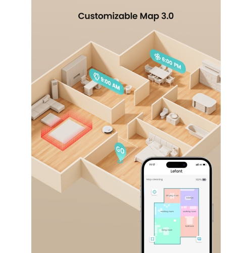 Lefant Robot Vacuum and Mop, 6000Pa Strong Suction, 140 Mins Runtime, dToF Navigation, 3-Floor Mapping, Self-Charging, Smart App Control, M2