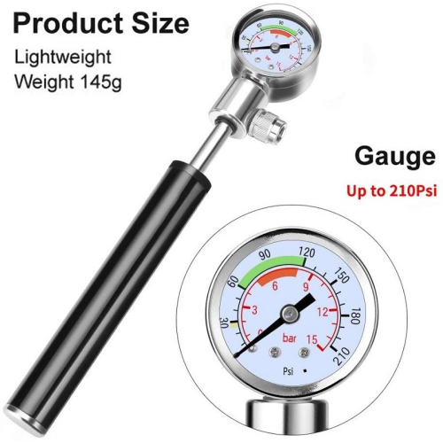 Pompe à bille avec manomètre, gonfleur portable pour bicyclette avec aiguille de gonflage et soupape de décharge, convient aux vélos et aux ballons