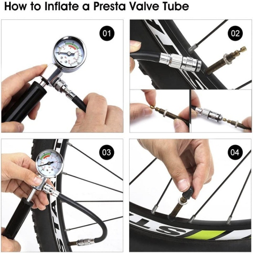 Pompe à bille avec manomètre, gonfleur portable pour bicyclette avec aiguille de gonflage et soupape de décharge, convient aux vélos et aux ballons