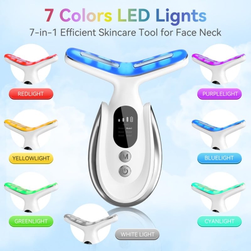 Red Light Neck Massager, 7-in-1 Portable Facial Massager with Vibration and Heating Functions for Face, Neck, and Shoulder Care