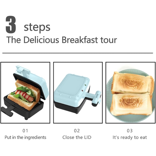 Mini sandwich maker with non-stick coating, double-sided heating waffle maker, automatic temperature control, suitable for home and kitchen