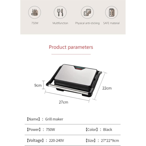 Grille-pain à sandwichs, machine à panini 750&nbsp;W, plaque chauffante antiadhésive, commande automatique de la température, grille à steak