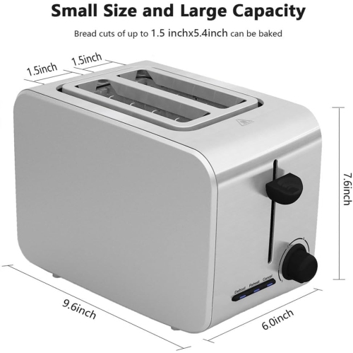 Toaster with extra-wide slot, bagel setting, toast function, removable slide-out crumb tray, defrost function, stainless steel