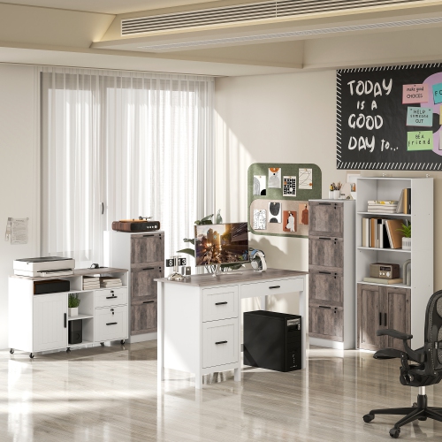 HOMCOM Mobile Filing Cabinet with Charging Station and USB Ports, Printer Stand with Lockable Drawers and Storage Shelves for Home Office, White