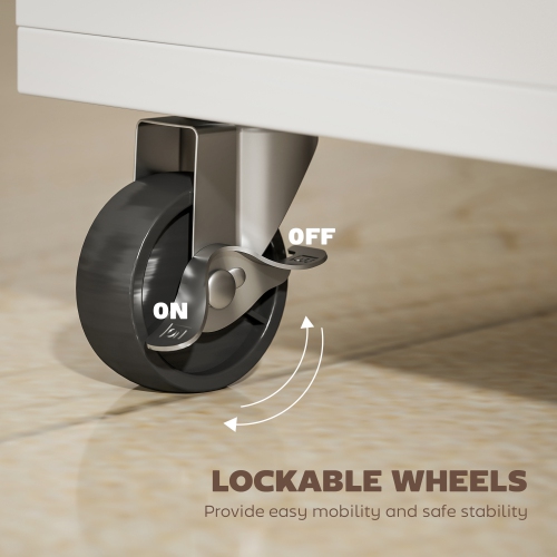 HOMCOM Mobile Filing Cabinet with Charging Station and USB Ports, Printer Stand with Lockable Drawers and Storage Shelves for Home Office, White