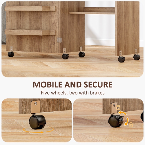HOMCOM Folding Sewing Table, Rolling Sewing Machine Cabinet, Multipurpose Craft Table with Storage Shelf, Bins and Lockable Wheels for Small Space,