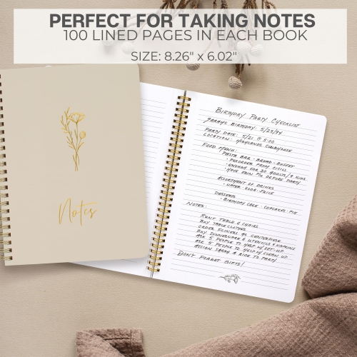 esthetic Spiral Notebook Set of 3 For Women - Cute College Ruled 8x6 Journal/Notebook with Large Pockets And Lined Pages - Perfect Supplies to Stay