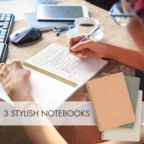 esthetic Spiral Notebook Set of 3 For Women - Cute College Ruled 8x6 Journal/Notebook with Large Pockets And Lined Pages - Perfect Supplies to Stay
