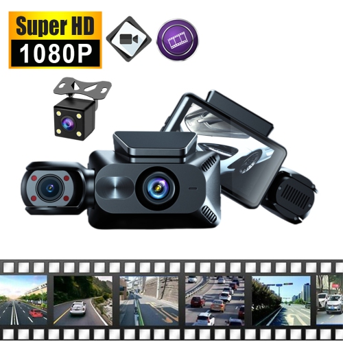 Tri-Record WiFi Dash Cam - 3.0-inch IPS Display, 1080P FHD, G-Sensor, Cycle Recording, Ultra-Wide-Angle Night Vision, Front, Interior, and Rear