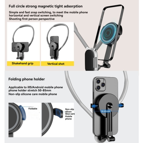 Support magnétique pour téléphone cellulaire, caméra 360&nbsp;mois pour téléphone à la première personne, support vidéo pour téléphone mobile