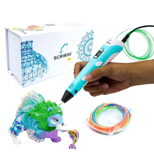3D Printing Pen with Display - Includes High Quailty 3D Pen, 3 Starter Colors of PLA Plastic, Stencil Book + Project Guide, and Charger