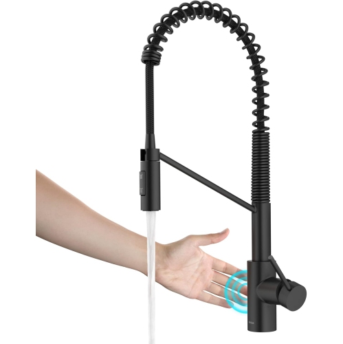 KRAUS Oletto Touchless Sensor Commercial Pull-Down Single Handle Kitchen Faucet with QuickDock Top Mount Assembly in Matte Black, KSF-2631MB