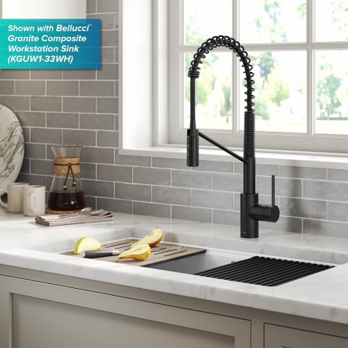 KRAUS Oletto Touchless Sensor Commercial Pull-Down Single Handle Kitchen Faucet with QuickDock Top Mount Assembly in Matte Black, KSF-2631MB