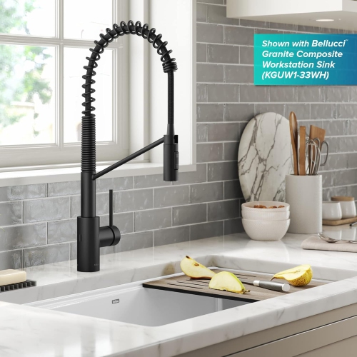 KRAUS Oletto Touchless Sensor Commercial Pull-Down Single Handle Kitchen Faucet with QuickDock Top Mount Assembly in Matte Black, KSF-2631MB