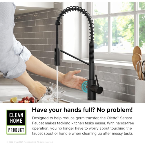 KRAUS Oletto Touchless Sensor Commercial Pull-Down Single Handle Kitchen Faucet with QuickDock Top Mount Assembly in Matte Black, KSF-2631MB