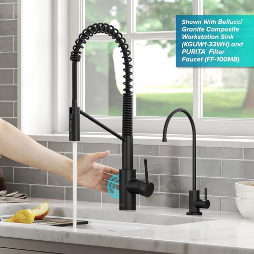 KRAUS Oletto Touchless Sensor Commercial Pull-Down Single Handle Kitchen Faucet with QuickDock Top Mount Assembly in Matte Black, KSF-2631MB