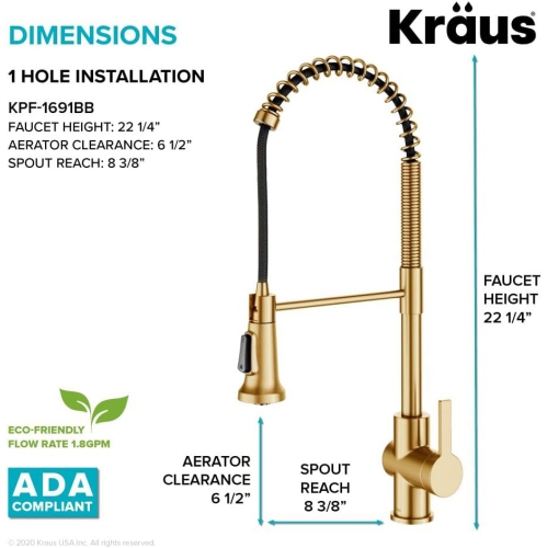 KRAUS Britt 2nd Gen Commercial Style Pull-Down Single Handle Kitchen Faucet in Brushed Brass, KPF-1691BB