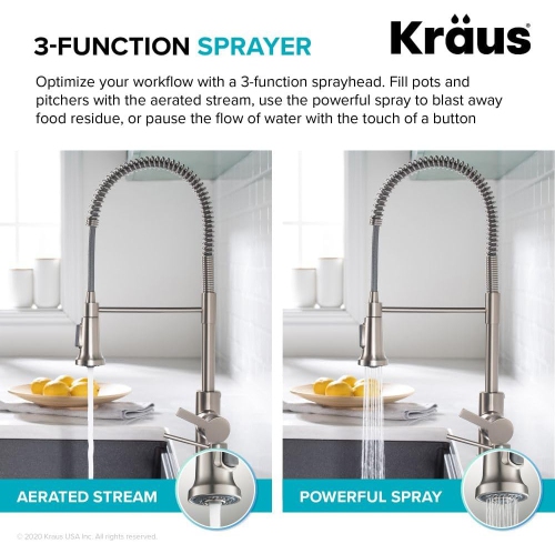 KRAUS Britt 2nd Gen Commercial Style Pull-Down Single Handle Kitchen Faucet in Brushed Brass, KPF-1691BB