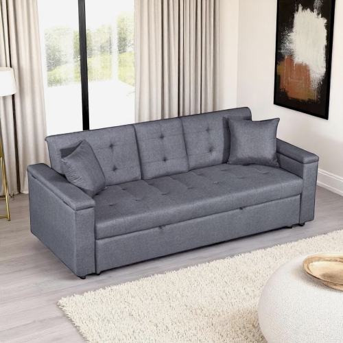 Cosmic Homes Drizzle Light Grey Convertible Sleeper Sofa Bed With Side Arm Rest Storage & Cup Holders