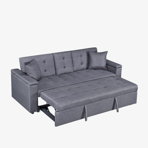 Cosmic Homes Drizzle Light Grey Convertible Sleeper Sofa Bed With Side Arm Rest Storage & Cup Holders
