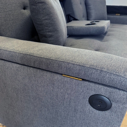 Cosmic Homes Drizzle Light Grey Convertible Sleeper Sofa Bed With Side Arm Rest Storage & Cup Holders