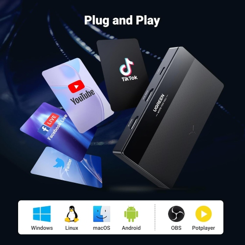 UGREEN 4K Video Capture Card, 4K@60Hz Loop-Out Full HD 1080P 60FPS USB/Type-C 3.0 with Ultra-Low Latency for Streaming, Gaming, and Conferencing