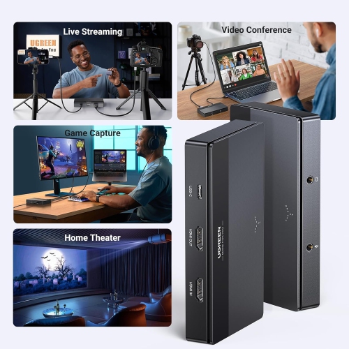 UGREEN 4K Video Capture Card, 4K@60Hz Loop-Out Full HD 1080P 60FPS USB/Type-C 3.0 with Ultra-Low Latency for Streaming, Gaming, and Conferencing