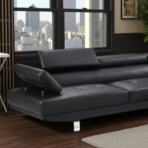 Cosmic Homes Grayson 3-Seater Leather Upholstered Sectional Sofa with RHF Chaise – Black