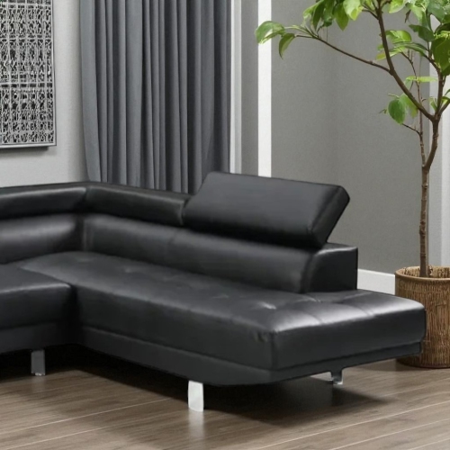 Cosmic Homes Grayson 3-Seater Leather Upholstered Sectional Sofa with RHF Chaise – Black