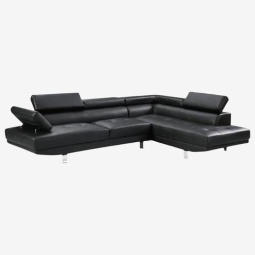 Cosmic Homes Grayson 3-Seater Leather Upholstered Sectional Sofa with RHF Chaise – Black