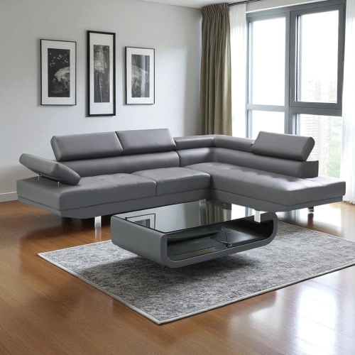 Canapé modulaire 3 places recouvert cuir et fauteuil orienté à droite Grayson de Cosmic Homes - Gris