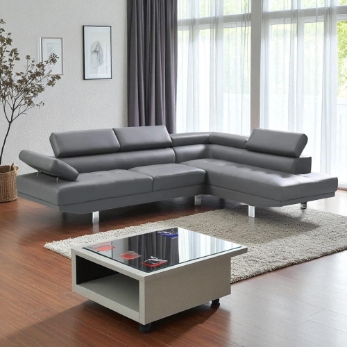 Canapé modulaire 3 places recouvert cuir et fauteuil orienté à droite Grayson de Cosmic Homes - Gris