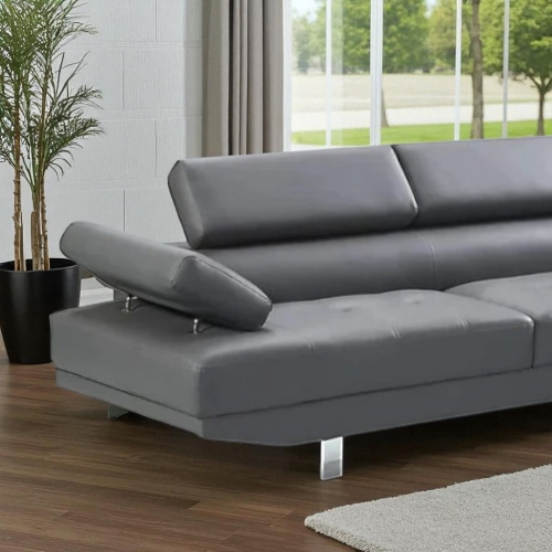 Canapé modulaire 3 places recouvert cuir et fauteuil orienté à droite Grayson de Cosmic Homes - Gris