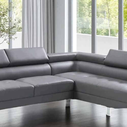 Canapé modulaire 3 places recouvert cuir et fauteuil orienté à droite Grayson de Cosmic Homes - Gris