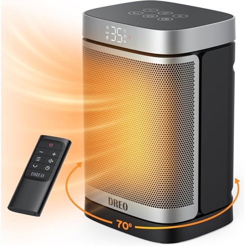 Dreo Space Heater for Bedroom, 1500W Portable Electric Room Heater with Thermostat, Remote Control, LED Display, Overheating & Tip-Over Protection,