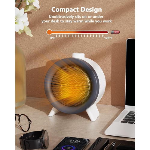 Jialexin Space Heater, 1000W PTC Ceramic Heater, 3s Quick Heating portable Electric Heater Fan, Small Space Heater suitable for Bedroom, Office, Home