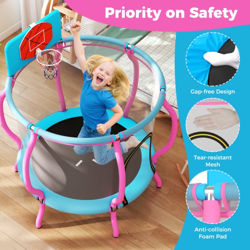 Gymax 48'' Kids Trampoline Indoor & Outdoor Pumpkin Trampoline w/Basketball Hoop