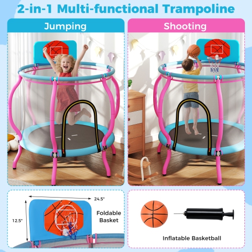 Gymax 48'' Kids Trampoline Indoor & Outdoor Pumpkin Trampoline w/Basketball Hoop
